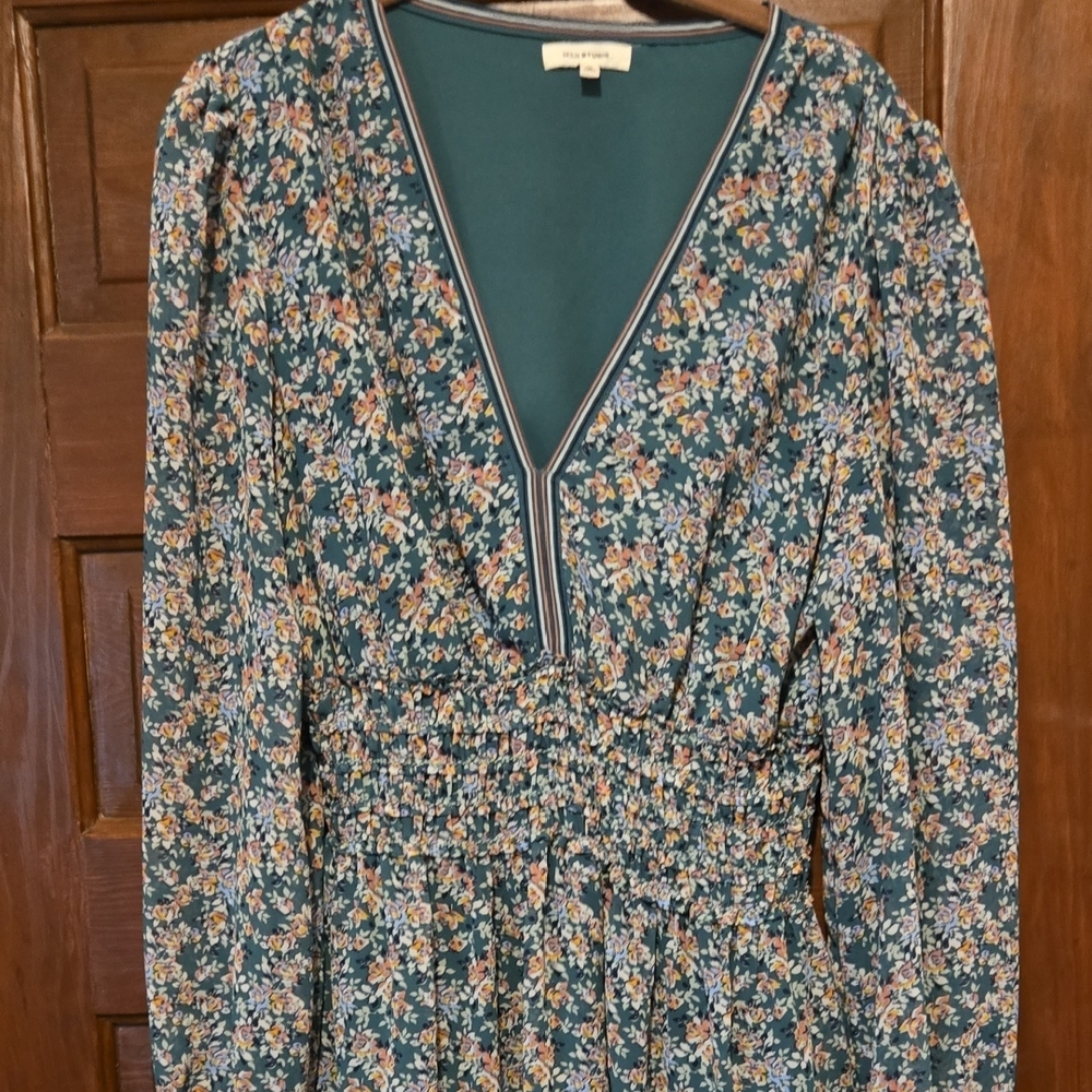 Max Studio Teal and Pink Striped Blouse